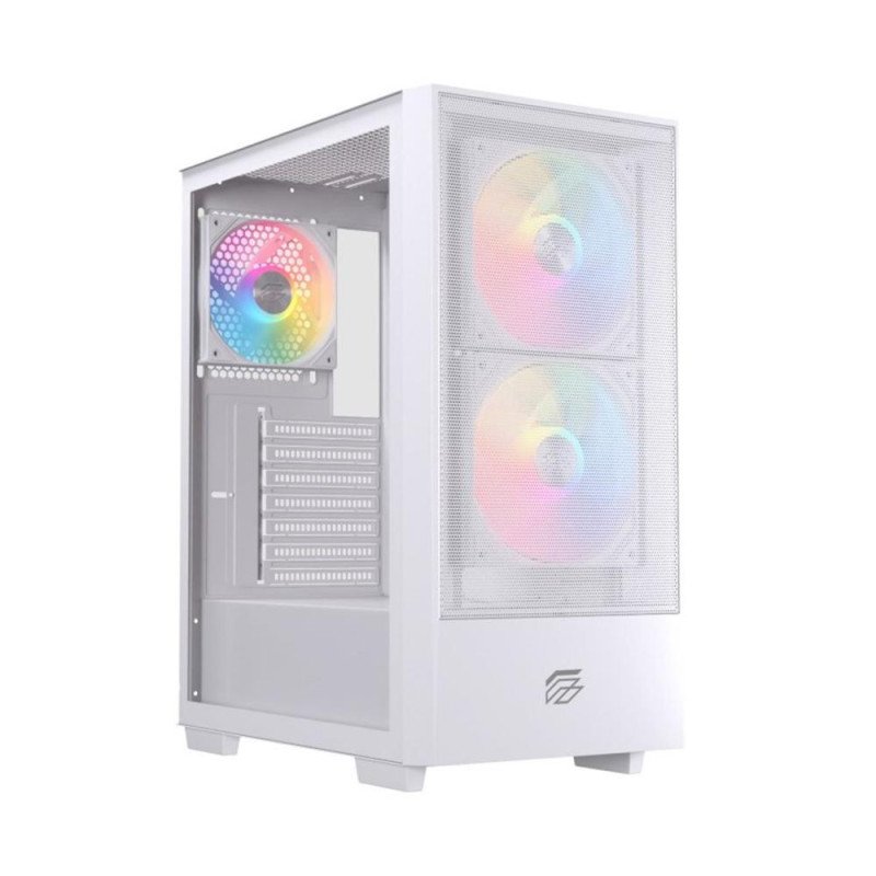 Caja ordenador gaming einarex p100 atx rgb cristal templado blanca