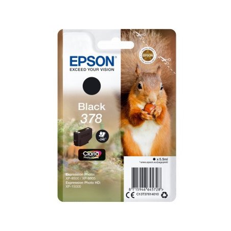 Cartucho tinta epson c13t37814010 singlepack negro 378 claria photo hd ink xp - 8500 ardilla